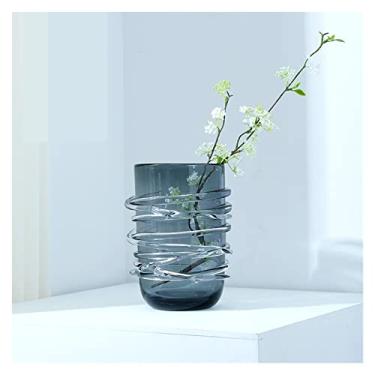 Imagem de Decoração de vaso de mesa transparente de vidro moderno, moderno, simples e criativo, decoração de armário de varanda de sala de estar, centro de mesa de flores secas (pequeno)