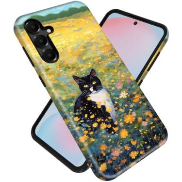 Imagem de DSRGRGFDJ Capa de telefone TPU + PC para Samsung Galaxy S25 FE, capa protetora de camada dupla 2 em 1 com TPU macio interno e capa rígida de policarbonato, gato