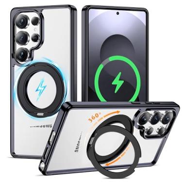 Imagem de AmoraAqua Capa transparente compatível com Samsung Galaxy S25 Ultra com suporte magnético invisível de 360° [compatível com Mag-Safe] Capa de telefone com revestimento à prova de choque para S25 Ultra