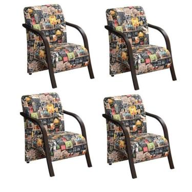 Imagem de Kit 4 Poltronas 1 Lugar Vênus Pé Madeira D Salla Retro 107