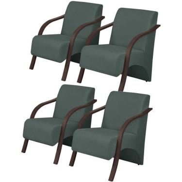 Imagem de Kit 4 Poltronas 1 Lugar Vênus Pé Madeira Verde