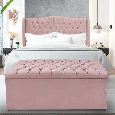 Imagem de Kit Cabeceira E Calçadeira Baú Dubai Queen 160 Cm - Veludo Rose