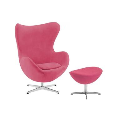 Imagem de Poltrona Egg Com Puff Base Alumínio Em Sued Rosa