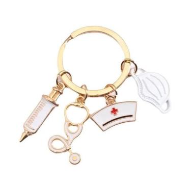Imagem de Chaveiro De Médico Ou Enfermeiro Com Seringa, Estetoscópio E Boné, Pre