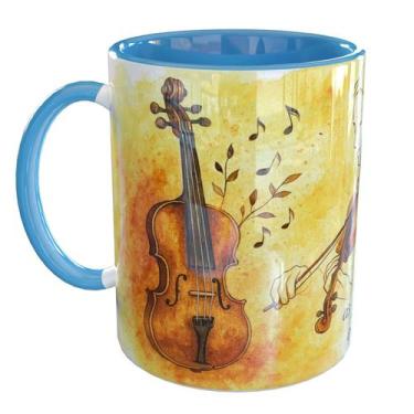Imagem de Caneca Porcelana Violinista Música Violino - Pense Canecas, Azul Claro