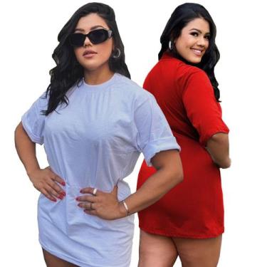 Imagem de Kit 2 Camisa Oversized Feminina Long Premium Camiseta Plus Pronta Entr