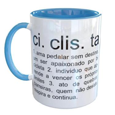 Imagem de Caneca Porcelana Ciclista Bike Pedal - Pense Canecas, Azul Claro