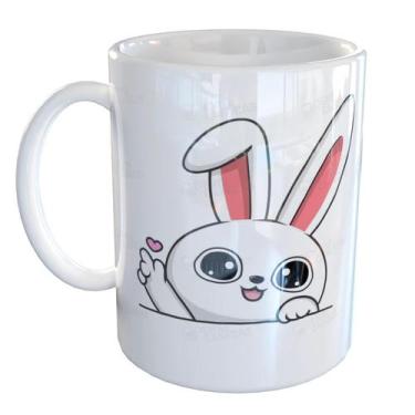 Imagem de Caneca Porcelana Coelho Fofinho Páscoa - Pense Canecas, Branco