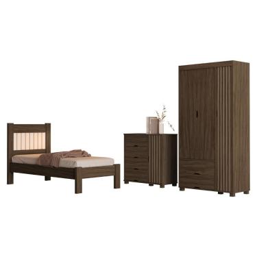 Imagem de Quarto Solteiro Bela Cama Comoda E Guarda Roupa MDF Decmade