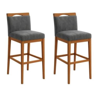Imagem de Kit 2 Banquetas Alta Cozinha Gourmet Estofada Suede Cor:Suede Cinza - 