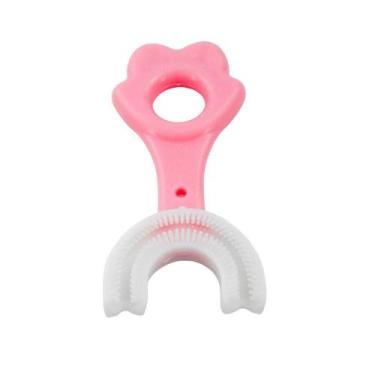 Imagem de Escova De Dentes Infantil De Silicone Formato Em U 360 Graus Rosa - OU
