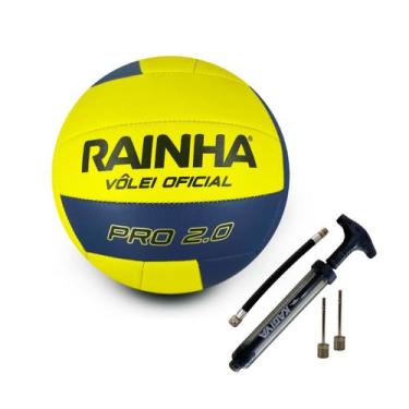 Imagem de Kit Bola De Vôlei Rainha 2.0 Pró Costurada + Bomba De Ar Kagiva Dupla 