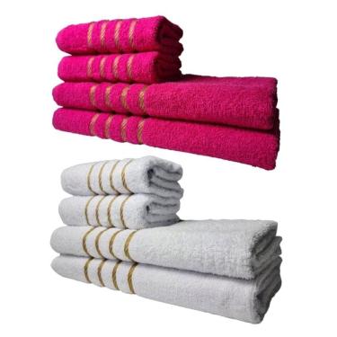 Imagem de Kit 8 Toalhas Grossas E Grandes Montreal 4 Banhos 4 Rostos Rosa+ Branco