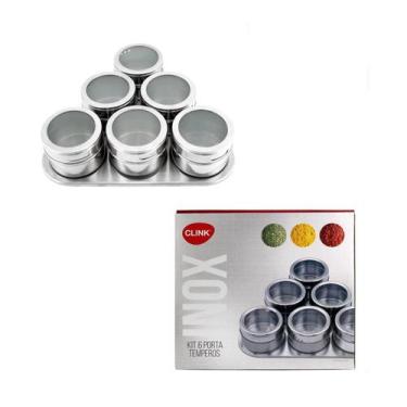 Imagem de Pote Organizador De Tempero Inox Porta Condimentos 06 Un - Clink