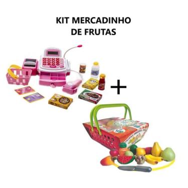 Imagem de Kit Cesta Feira Frutas Caixa Registradora Compras - Big Star Brinquedo
