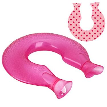 Imagem de Garrafa de água quente em forma de U com capa de pelúcia macia bolsa de água quente para compressa quente e fria, aquecedor de pés de mão, ideal para cólicas menstruais, alívio da dor no pescoço e ombro, rosa, 1500 ml