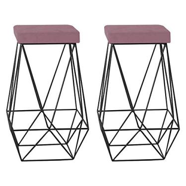 Imagem de Kit 2 Banqueta Decorativa Kathy Base Preta Veludo Rosê - Gran Belo