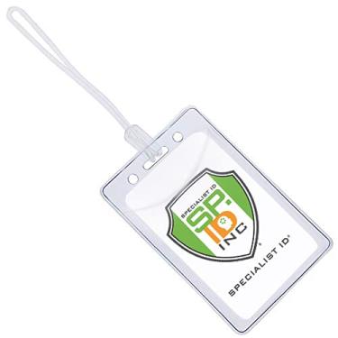 Imagem de Pacote com 25 etiquetas de identificação de bagagem de plástico transparente de fácil acesso com alças incluídas - etiquetas de cartão de visita ou bolsa de inserção de foto - Ótimo para viagens e documentos de estudantes da Specialist ID