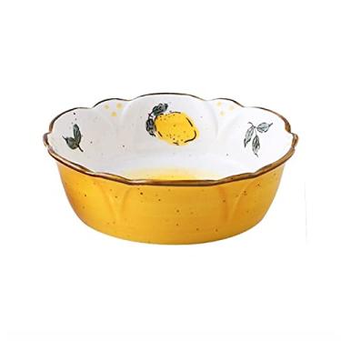 Imagem de GUIPAIHAI Tigela em forma de flor para assar, prato de cerâmica para macarrão, tigela criativa e adorável, arroz doméstico, frutas, salada, utensílios de mesa (cor: amarelo, tamanho: 400ml)