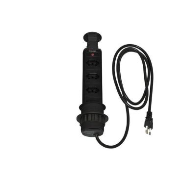 Imagem de Torre De Tomada Preta Multiplug Bancada Mesa Balcão Renna