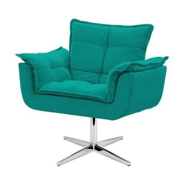 Imagem de Cadeira Decorativa Opala Azul Turquesa Base Giratória - Rg Poltronas