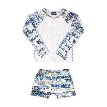 Imagem de Conjunto Camiseta Solar E Sunga Quimby Estampada Branca Azul
