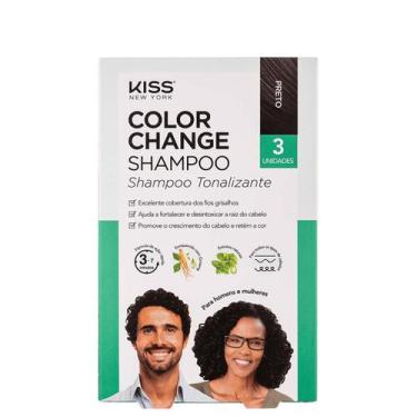 Imagem de Shampoo Tonalizante Kiss New York Color Change Preto (3 Unidades)