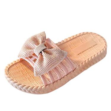 Imagem de Chinelos infantis sapatos crianças meninos meninas chinelos de verão palha sola macia sapatos de praia menina sandália tamanho 9, rosa, 3.5-4 years Toddler