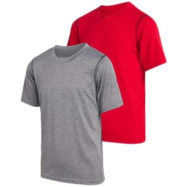 Imagem de Black Bear Camiseta atlética para meninos – Pacote com 2 camisetas esportivas Active Performance Dry-Fit (4-18), Vermelho/cinza, 12-14