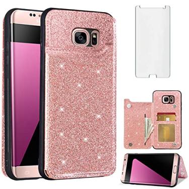 Imagem de Asuwish Capa de telefone para Samsung Galaxy S7 capa carteira com protetor de tela de vidro temperado e porta-cartão acessórios de celular de couro com glitter brilhante Glaxay S 7 7s GS7 SM-G930V