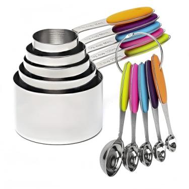 Imagem de 10 Pcs Measuring Cups and Spoons Set,Stackable Metal Measure Cup for Measuring Dry and Liquid Ingredients，Used Kitchen Dry Food, Cooking Baking Measurements