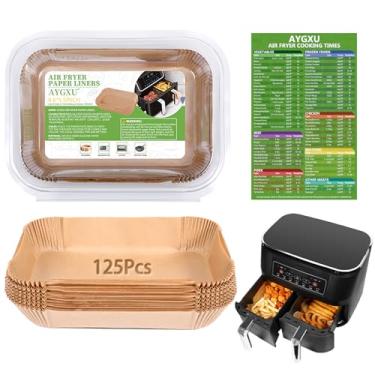 Imagem de Forros de fritadeira a ar, forro de papel descartável para fritadeira de ar duplo ninja, papel manteiga, papel pergaminho de grau alimentício e papel de cozimento, à prova d'água e à prova de óleo,