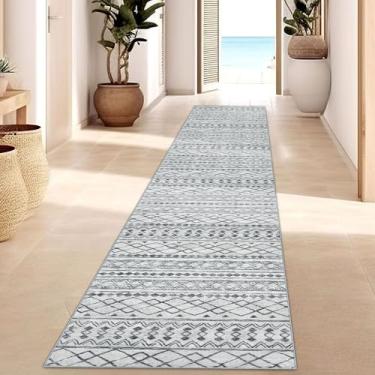 Imagem de KUTA Boho Hallways Runner Tapetes 5 x 30 cm, Marroquino Lavável Tapete de Cozinha Antiderrapante Vintage Cinza 3,7 m Ultramacio, Angustiado, Tapete Geométrico para Quarto, Lavanderia, Sala de Estar