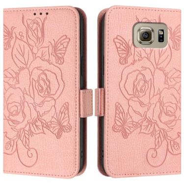 Imagem de Capa Flip para Smartphone Compatível com Samsung Galaxy S6 Case, Wallet Case Slim PU Leather Phone Flip Folio Case, Capa protetora à prova de choque com porta-cartões + Alça de pulso Capas Flip(Pink)