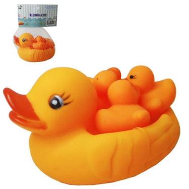 Imagem de Kit animal pato / patinho de vinil com 4 pecas + som 11x8x6,5/4x3,5x3,