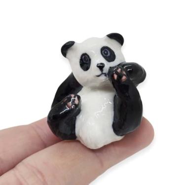 Imagem de WitnyStore Tiny 1¼" Long Sit Panda Figurine - Miniature Hand Made Painted Ceramic Pandas Black White Bear Wildlife Animals Porcelain Clay Decorative Collectible Figurines Souvenir Home Décor Gifts