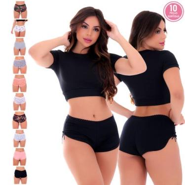Imagem de Kit 10 Calcinhas Short Bombom Algodão Penteado Click Mais Bonita, Sort