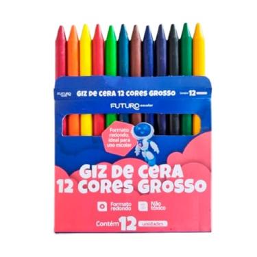 Imagem de Giz de Cera Grosso 12 Cores - Atóxico, Formato Especial para Crianças - Futuro Escolar