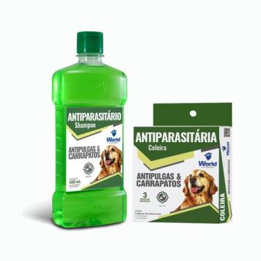 Imagem de Kit Shampoo + Coleira Antipulgas Carrapatos Cães World