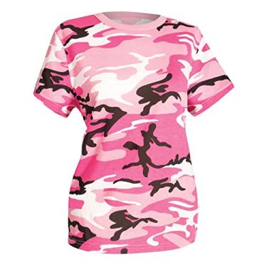 Imagem de Rothco Camiseta feminina camuflada de comprimento mais longo casual camiseta feminina manga curta, Camuflagem rosa, X-Small