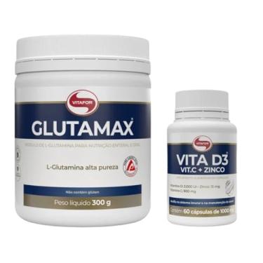 Imagem de Combo 1 Glutamina 300g Glutamax Alta Pureza Tecn. Japonesa e 1 Vitamina D3 + Vitamina C3 + Zinco (60 Cps) Vitafor