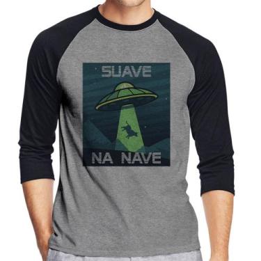 Imagem de Camiseta Raglan Suave na nave Manga 3/4 - Foca na Moda, Cinza, Preto, 