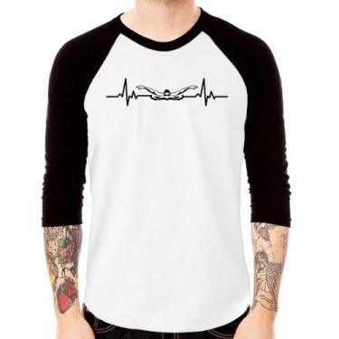 Imagem de Camiseta Raglan Batimentos Natação Manga 3/4 - Foca na Moda, Branco, P