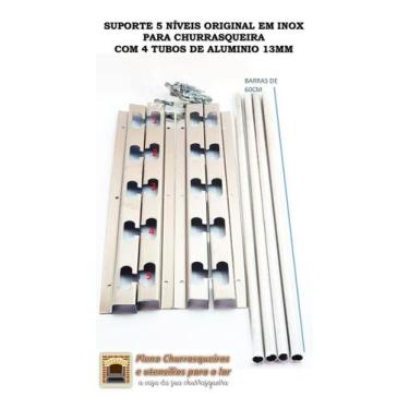 Imagem de Suporte Inox Churrasqueira 5 Posições e 4 Tubos Alumin 60cm - Plenitud