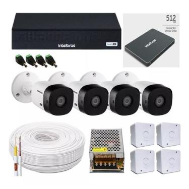 Imagem de Kit Cftv 4 Câmeras Segurança Intelbras Dvr 4 Canais Com Hd Ssd 512gb