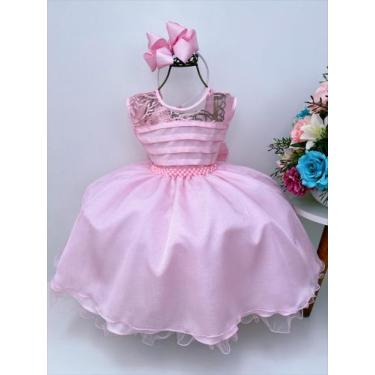 Imagem de Vestido infantil rosa c/ renda cinto de pérolas princesas - giovanella