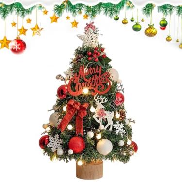 Imagem de Árvore de Natal de mesa,Árvore de Natal artificial | Árvore realista com copa de estrela, luzes de corda e enfeites,Árvore verde de 17,7 polegadas para mesa, mesa, decoração de Natal
