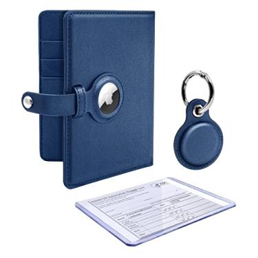 Imagem de AirTag Carteira Passaporte Pacote de Viagem com Capa e Porta-chaves de Bagagem Acessório com Protetor de Cartão de Vacina para Homens e Mulheres, Azul, Capa AirTag Passaporte com Chaveiro AirTag e