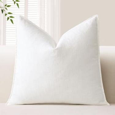 Imagem de OTOSTAR Capa de almofada decorativa de linho macio com destaque para casa de fazenda, capa de almofada boho, sólida, decoração de casa moderna para sofá, sofá-cama, sala de estar, 61 x 61 cm, branca