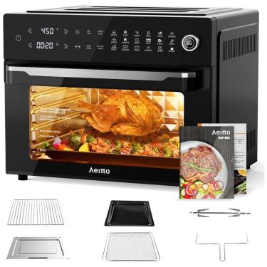 Imagem de Forno Elétrico de Bancada 19 em 1, 30L com Função Air Fryer, Espeto Giratório, Livro de Receitas, 110V 1800W, Aeitto BAF-803, Preto 